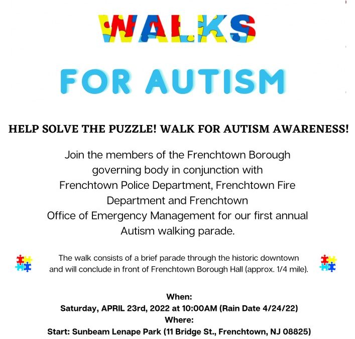 Frenchtown Walks for Autism – April 23, 2022 10:00 A.M.